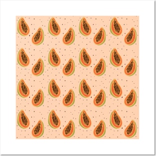 Papaya Pattern Tropical Fresh Fruit Posters and Art